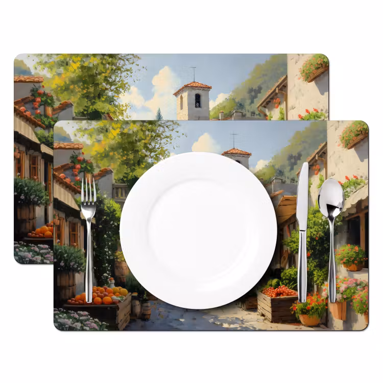 Placemat vinyl - Dorp - Zon - Kraampjes - Huizen — 2