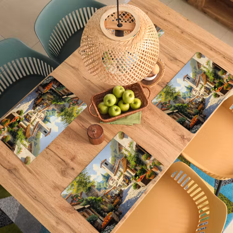 Placemat vinyl - Dorp - Zon - Kraampjes - Huizen — 3