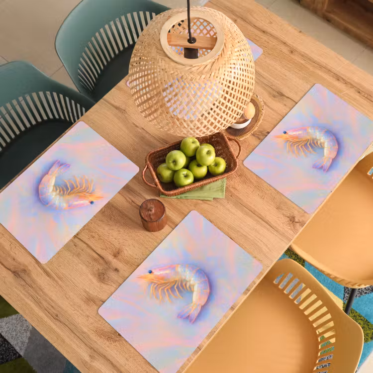 Placemat vinyl - Garnaal - Subtiele structuur - Blauw - Roze — 3