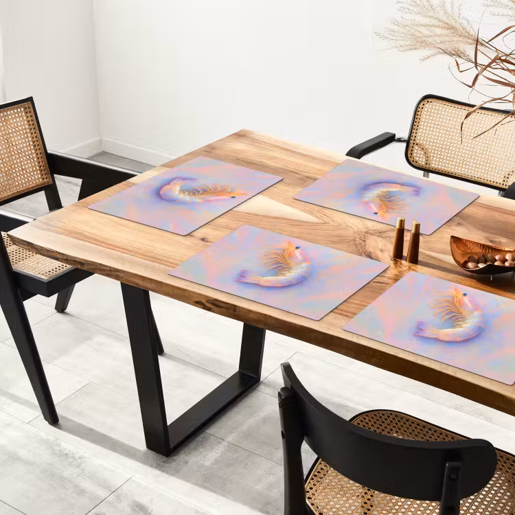 Placemat vinyl - Garnaal - Subtiele structuur - Blauw - Roze — 4
