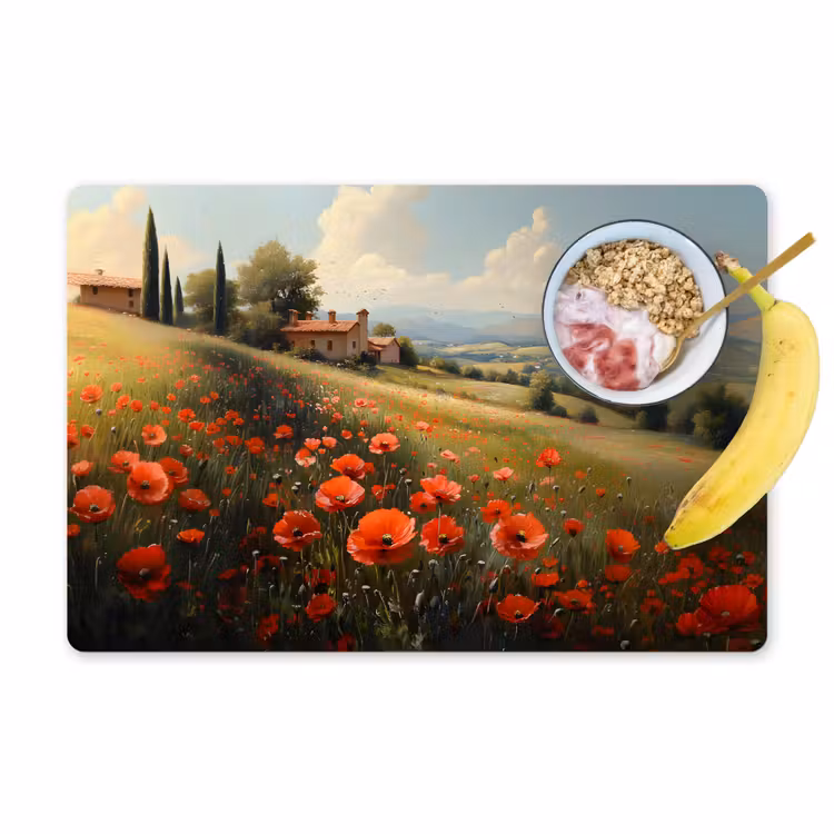 Placemat vinyl - Klaprozen - Rood - Heuvels - Landschap — 1