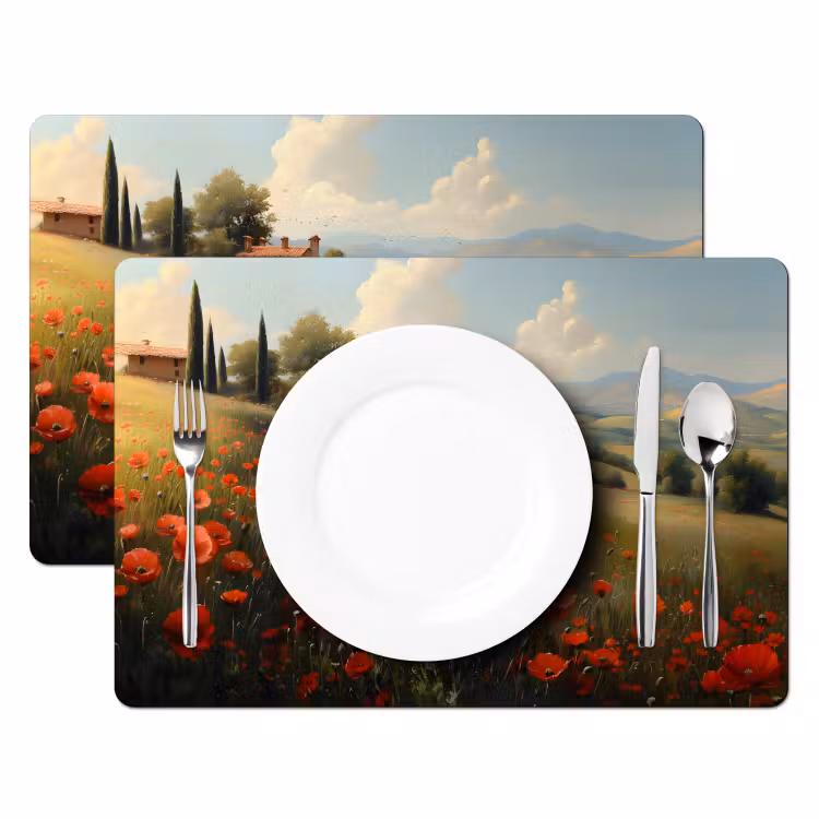 Placemat vinyl - Klaprozen - Rood - Heuvels - Landschap — 2