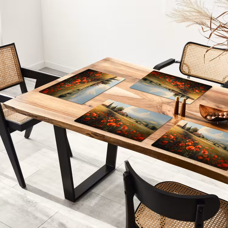 Placemat vinyl - Klaprozen - Rood - Heuvels - Landschap — 4