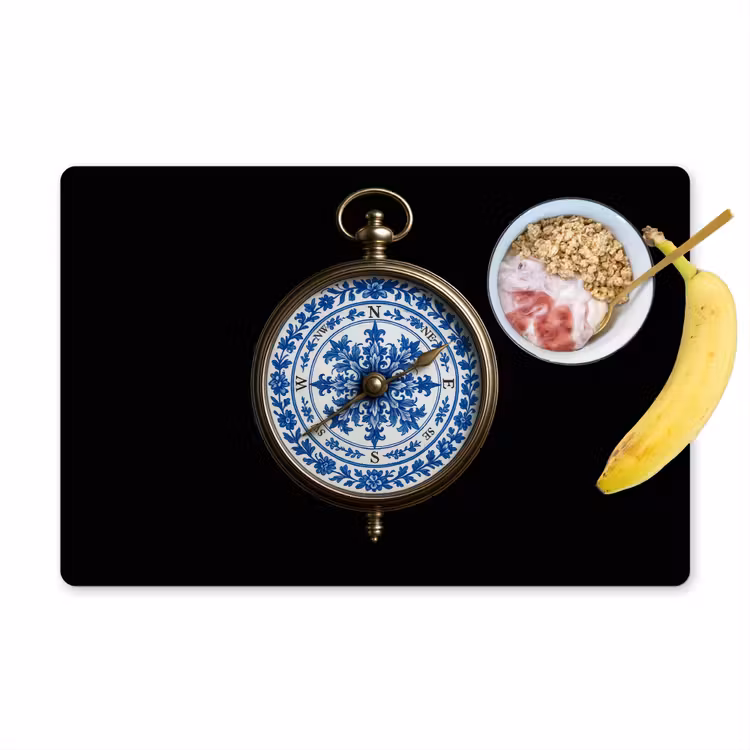 Placemat vinyl - Kompas - Delfts blauw - Zwart — 1
