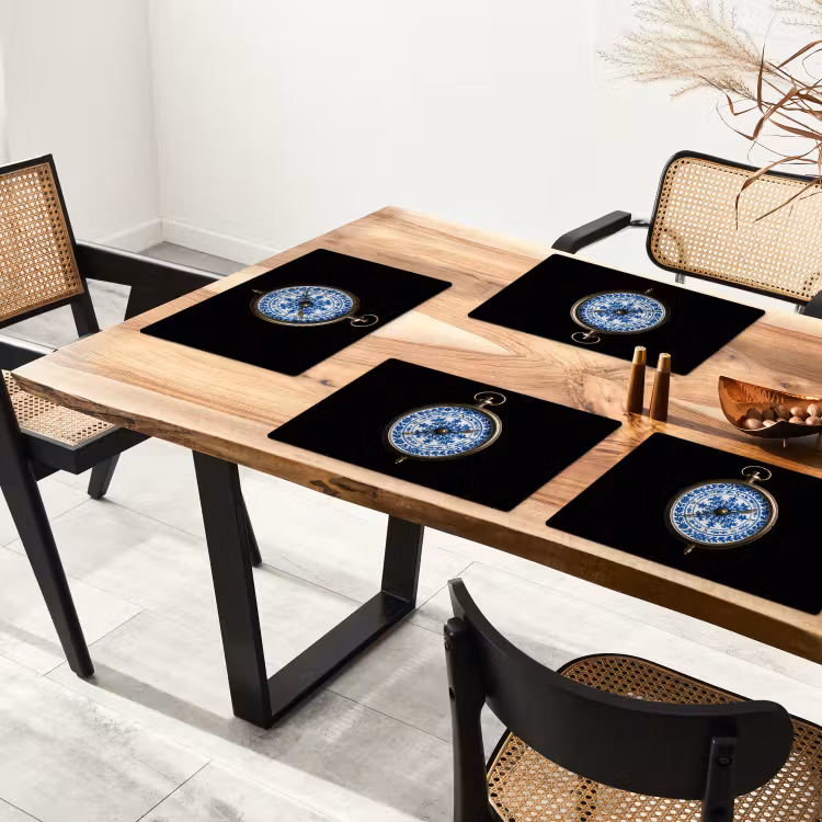 Placemat vinyl - Kompas - Delfts blauw - Zwart — 4