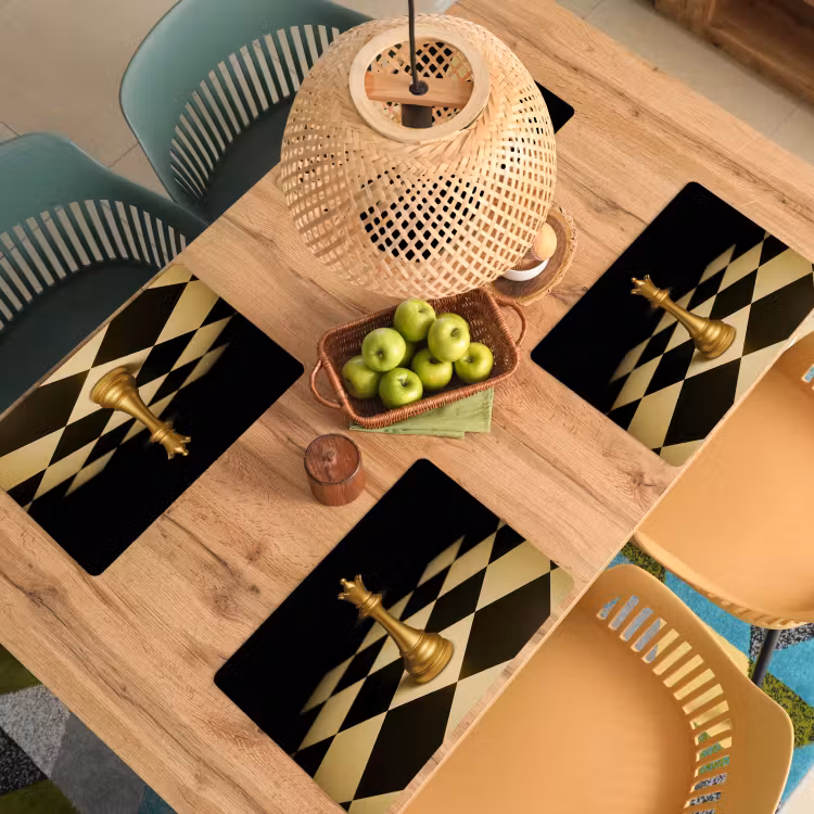 Placemat vinyl - Koningin - Schaakstuk - Geblokt - Goud — 3
