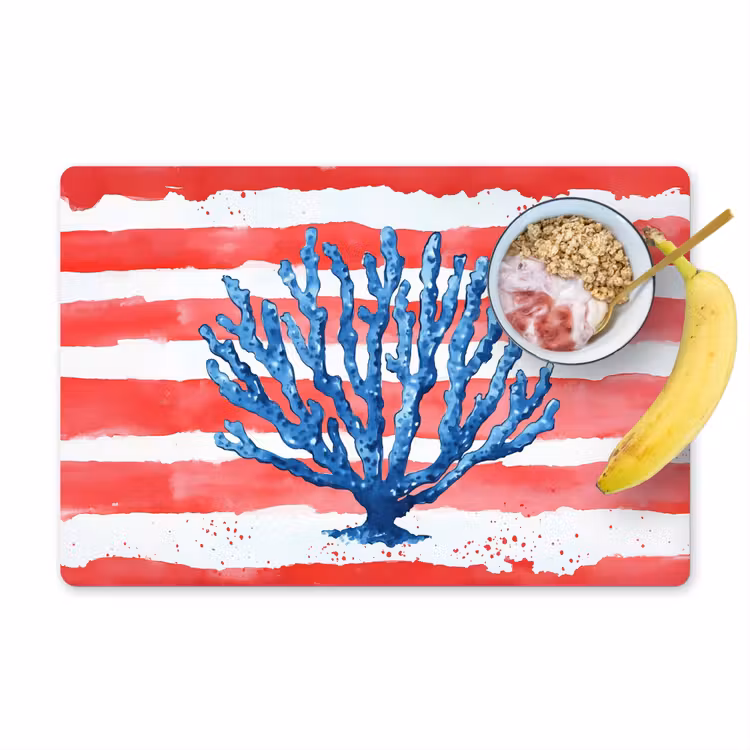 Placemat vinyl - Koraal - Verfstructuur - Rood - Blauw — 1
