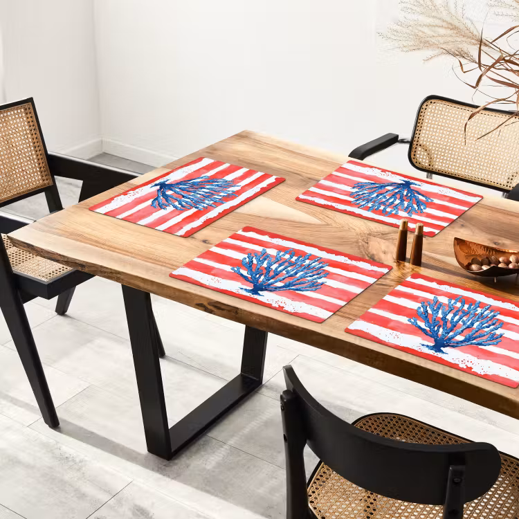 Placemat vinyl - Koraal - Verfstructuur - Rood - Blauw — 4