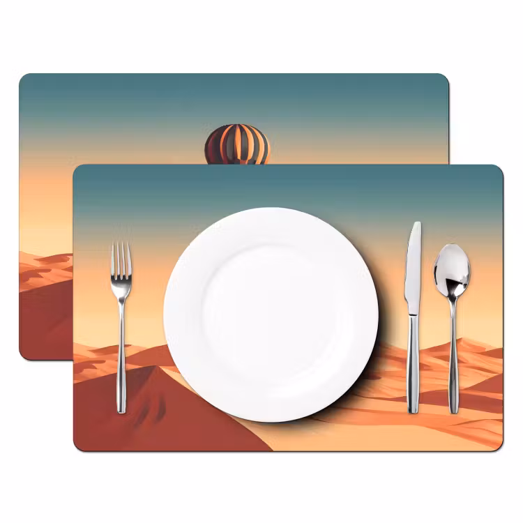 Placemat vinyl - Luchtballon - Woestijn - Zonsondergang - Blauw — 2