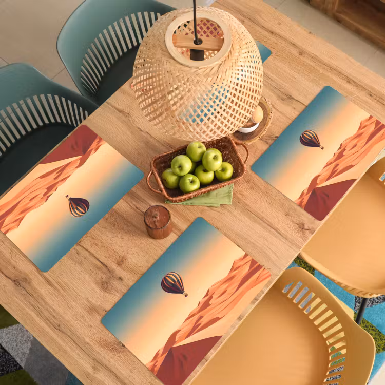 Placemat vinyl - Luchtballon - Woestijn - Zonsondergang - Blauw — 3