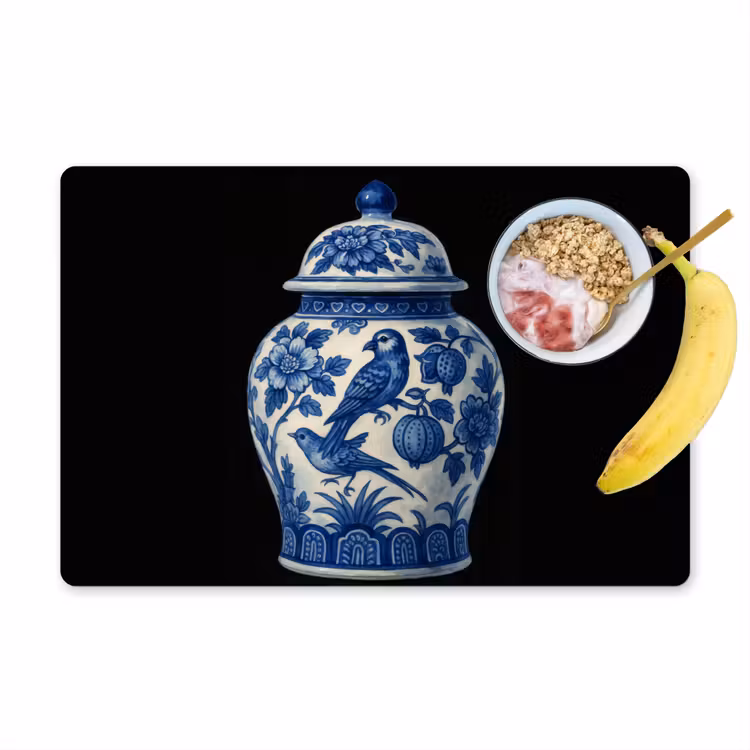Placemat vinyl - Pot - Delfts Blauw - Bloemen — 1