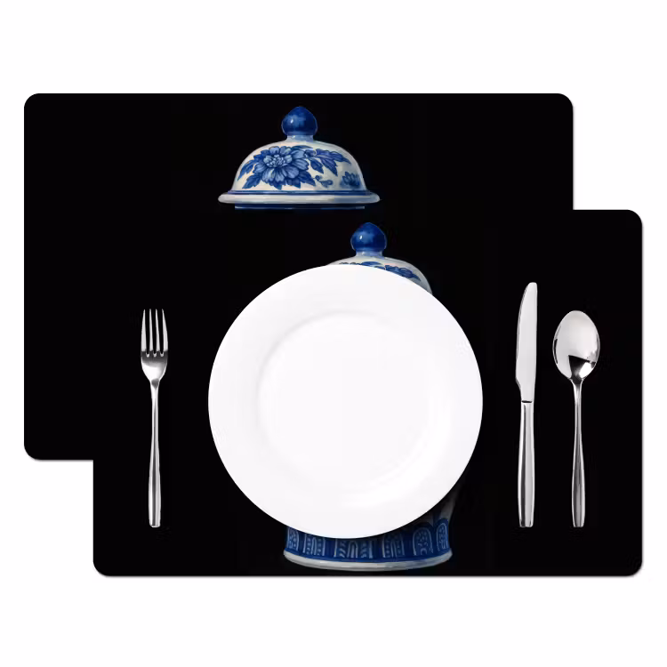 Placemat vinyl - Pot - Delfts Blauw - Bloemen — 2