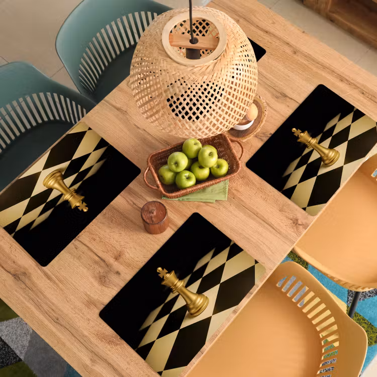 Placemat vinyl - Schaakstuk - Koning - Schaakbord - Geblokt — 3