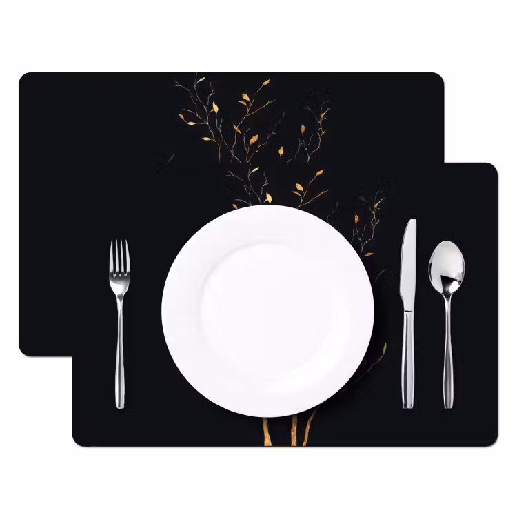 Placemat vinyl - Takken - Blaadjes - Zwart — 2