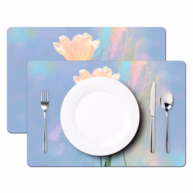 Placemat vinyl - Tulpen - Roze accenten - Blauw — 2