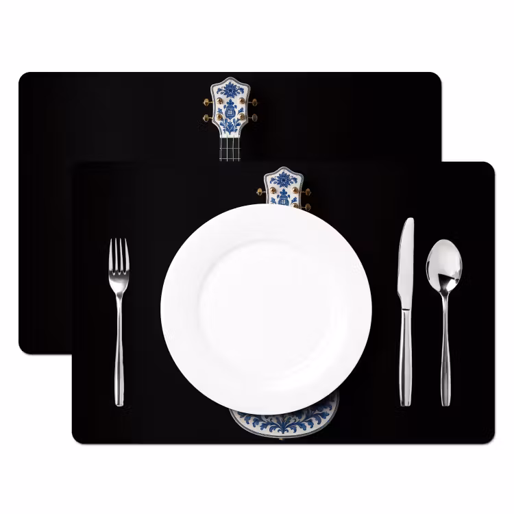 Placemat vinyl - Ukelele - Delfts - Blauw - Muziek — 2