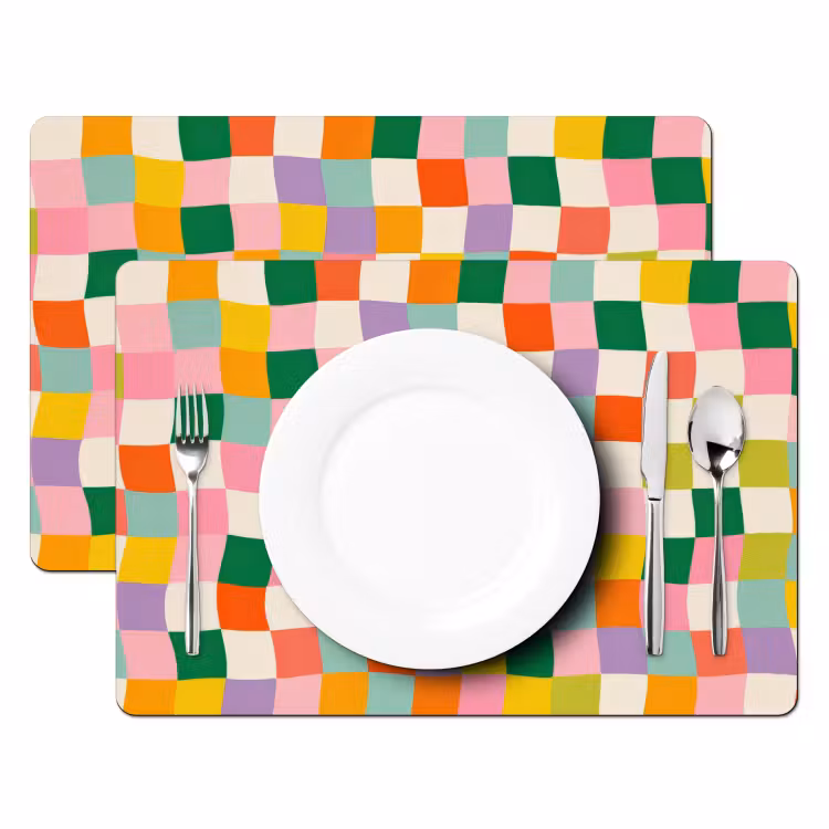 Placemat vinyl - Vierkanten - Kleurrijk - Golvend — 2