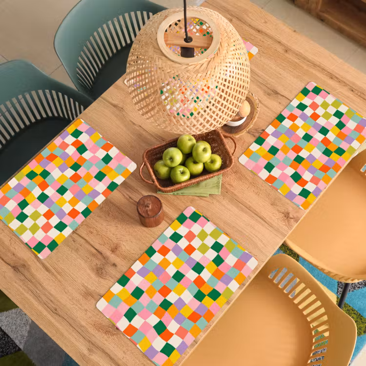 Placemat vinyl - Vierkanten - Kleurrijk - Golvend — 3