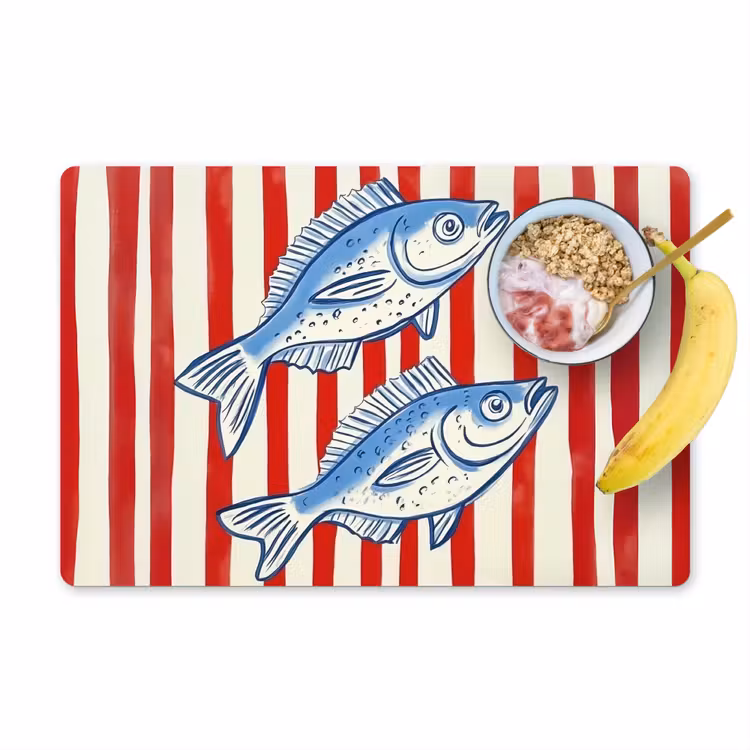 Placemat vinyl - Vissen - Verticale strepen - Blauw - Rood — 1