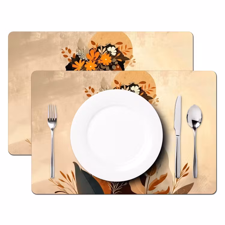 Placemat vinyl - Vrouw - Krullen - Bloemen - Beige — 2