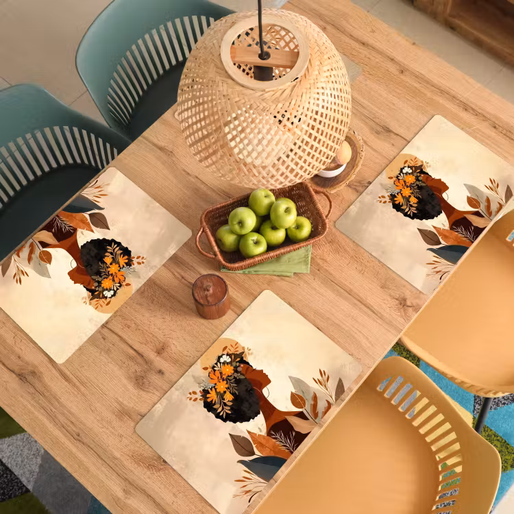 Placemat vinyl - Vrouw - Krullen - Bloemen - Beige — 3