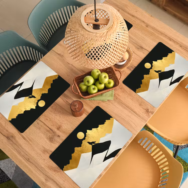 Placemat vinyl - Wolf - Bergen - Maan - Zwart — 3