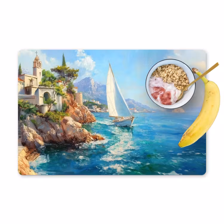 Placemat vinyl - Zeilboot - Rotsen - Kust - Huizen — 1