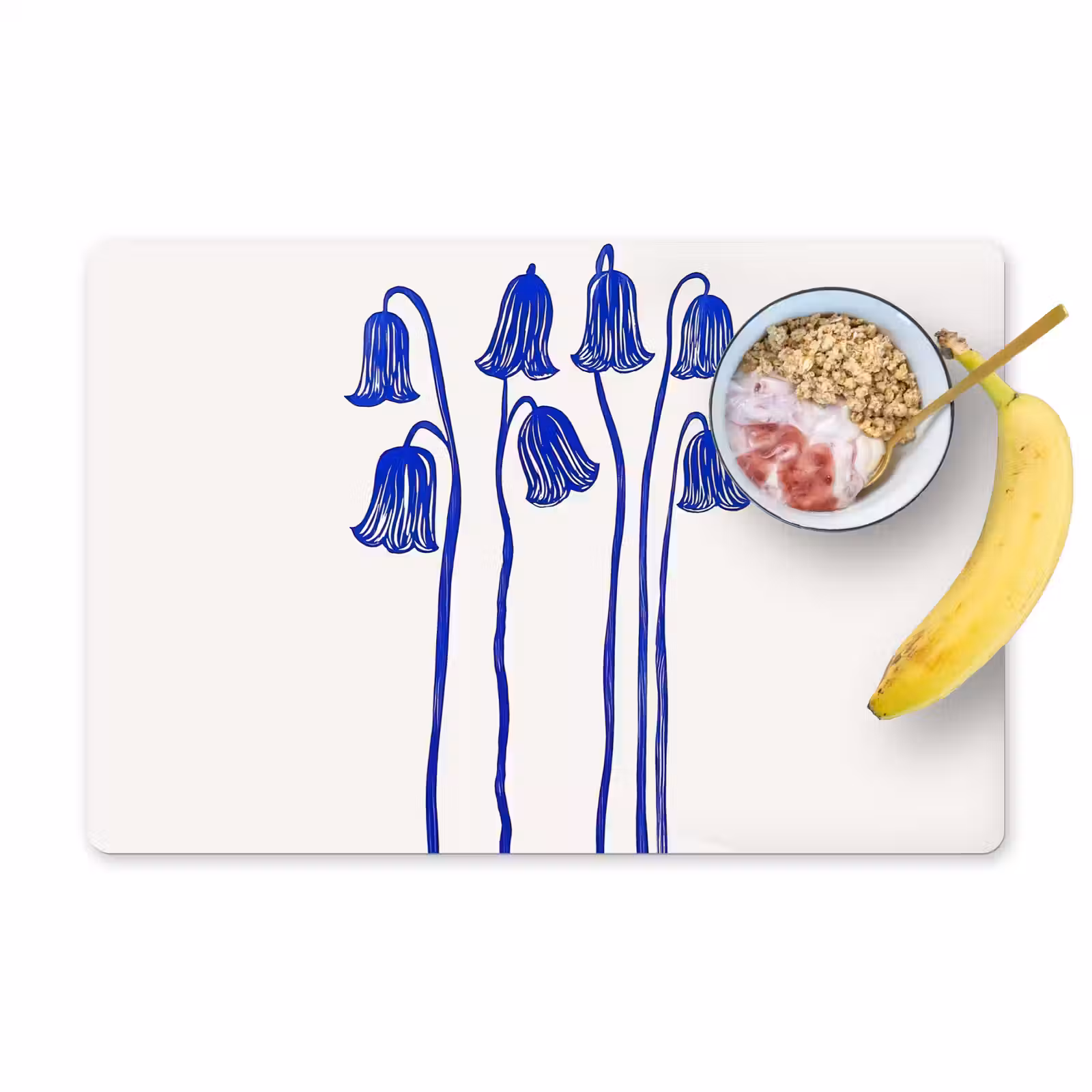 Placemat vinyl - Bloemen - Blauw - Lijnen - Bloemblaadjes — 1