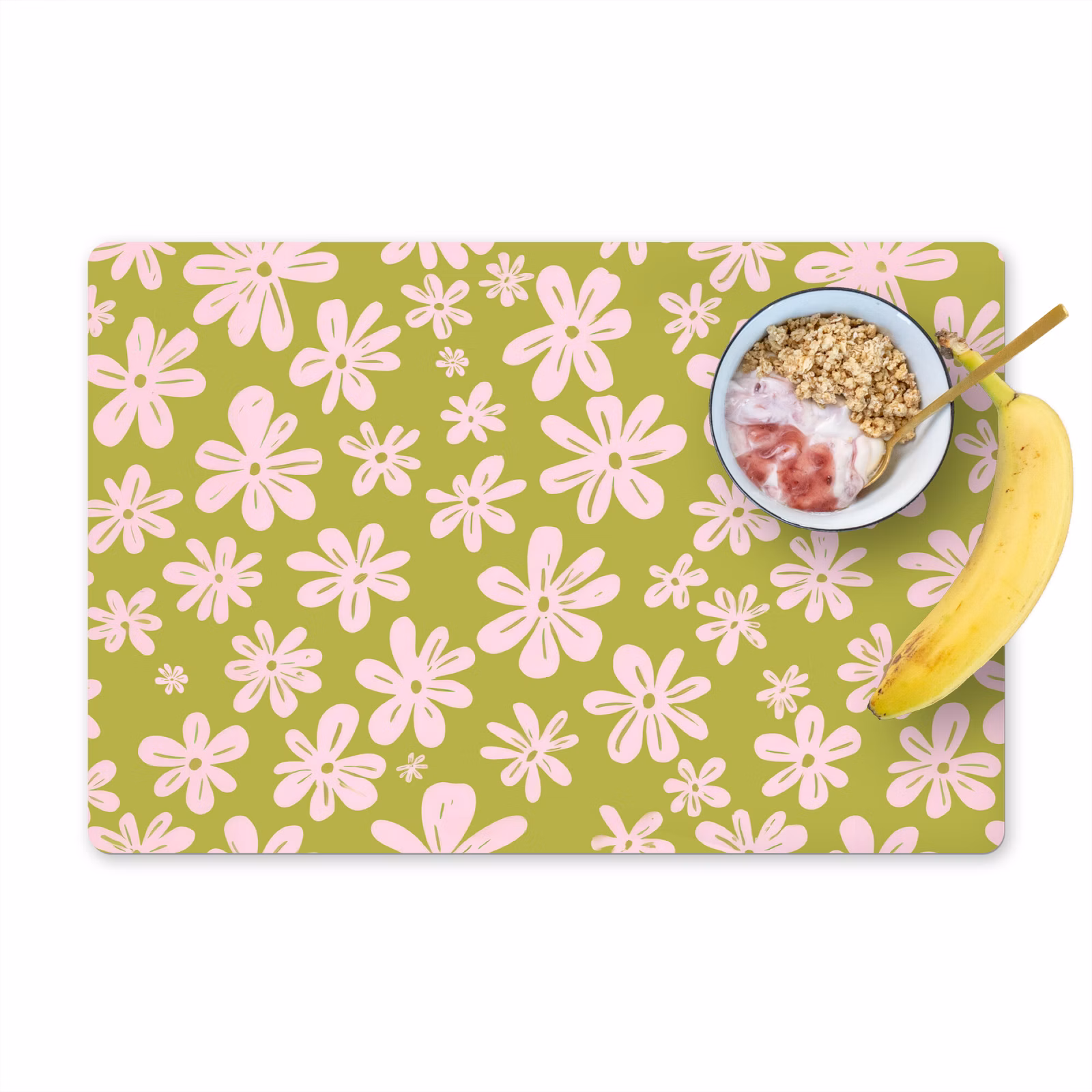 Placemat vinyl - Bloemen - Roze - Getekend - Patroon — 1