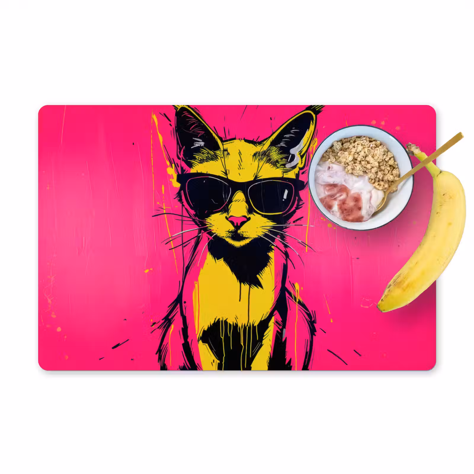 Placemat vinyl - Kat - Art - Zonnebril - Roze — 1