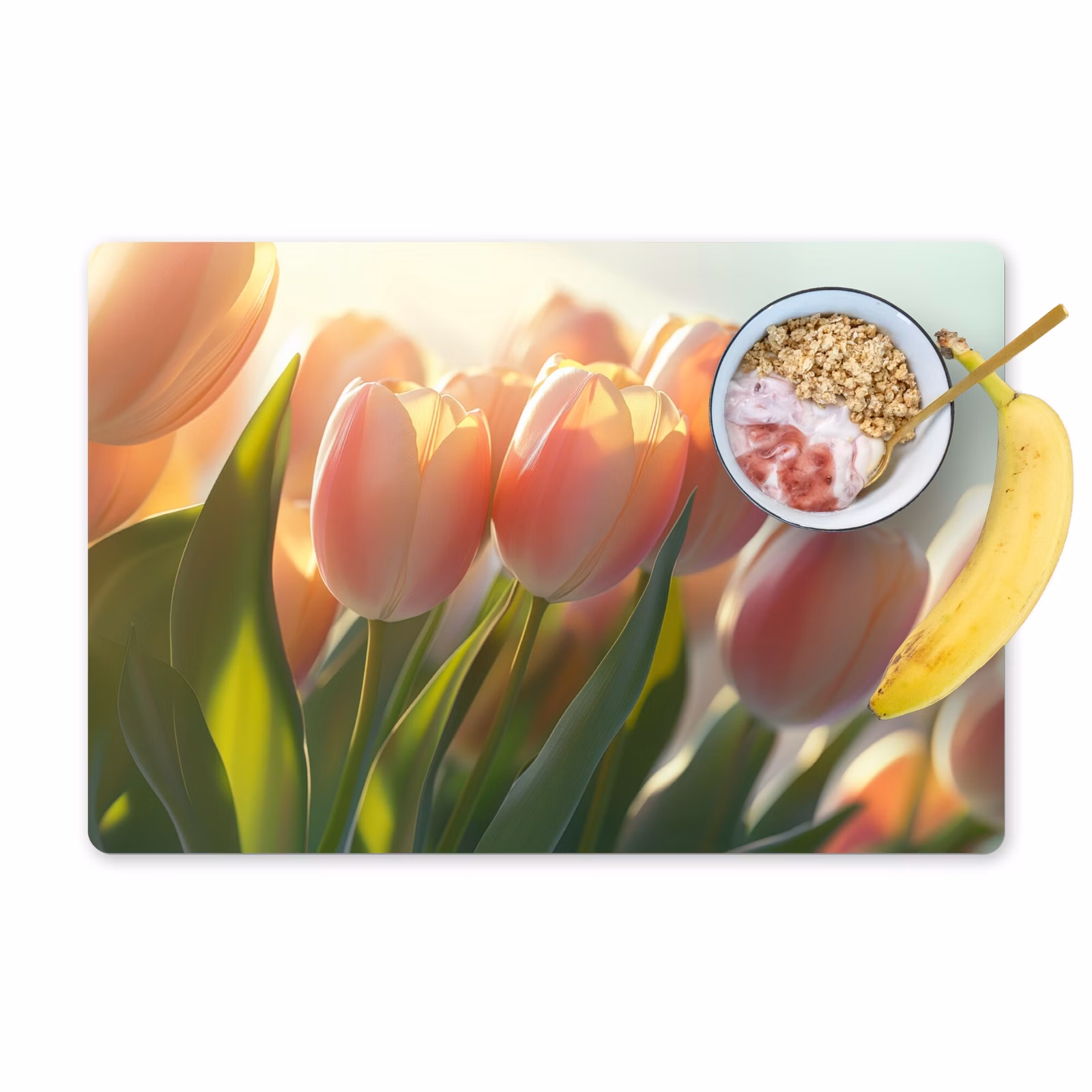 Placemat vinyl - Tulpen - Roze - Zonnestralen — 1