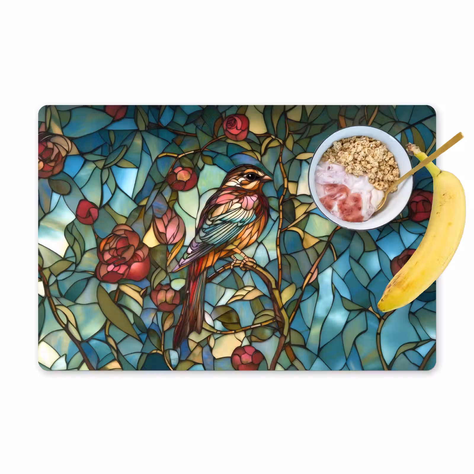 Placemat vinyl - Vogel - Tak - Rozen - Mozaïek — 1