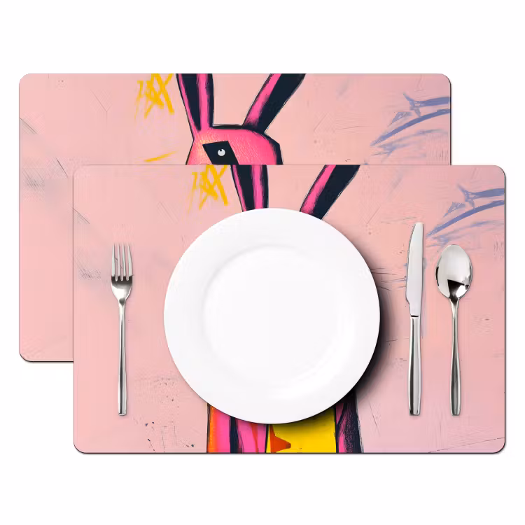 Placemat vinyl - Abstract - Konijn - Sjaal - Geel — 2