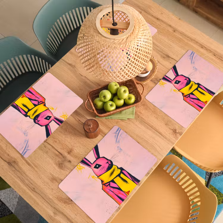 Placemat vinyl - Abstract - Konijn - Sjaal - Geel — 3