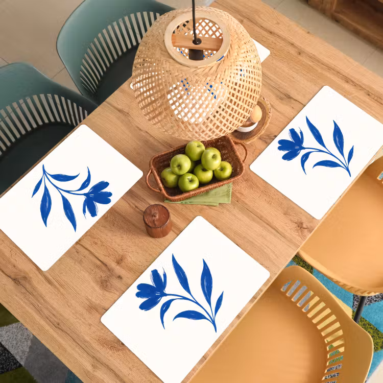 Placemat vinyl - Bloem - Blaadjes - Minimalistisch - Blauw — 3