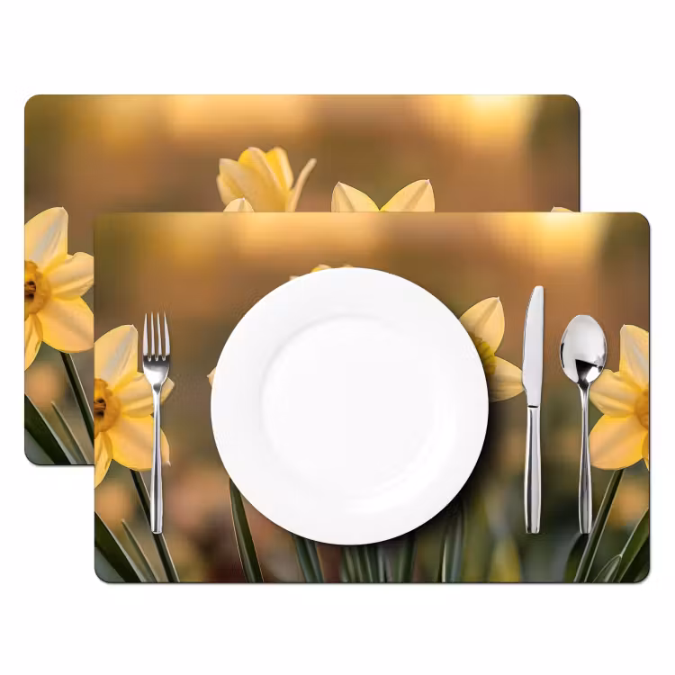 Placemat vinyl - Bloemen - Geel - Wazig — 2