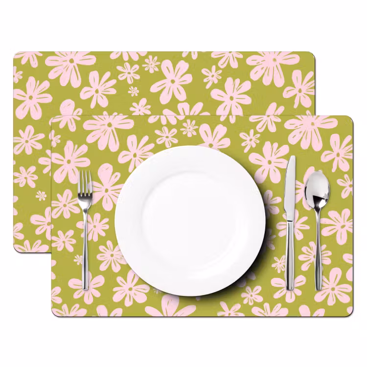 Placemat vinyl - Bloemen - Roze - Getekend - Patroon — 2