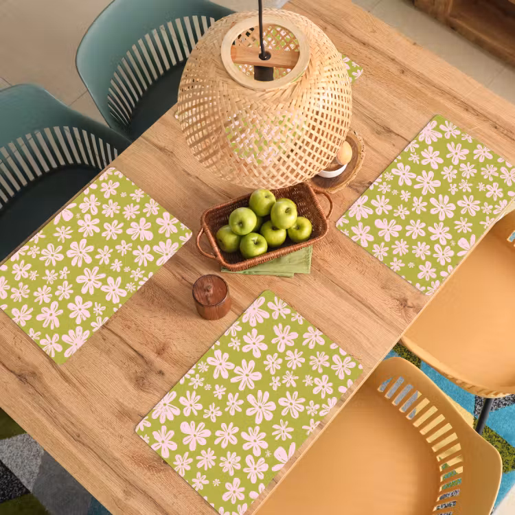 Placemat vinyl - Bloemen - Roze - Getekend - Patroon — 3