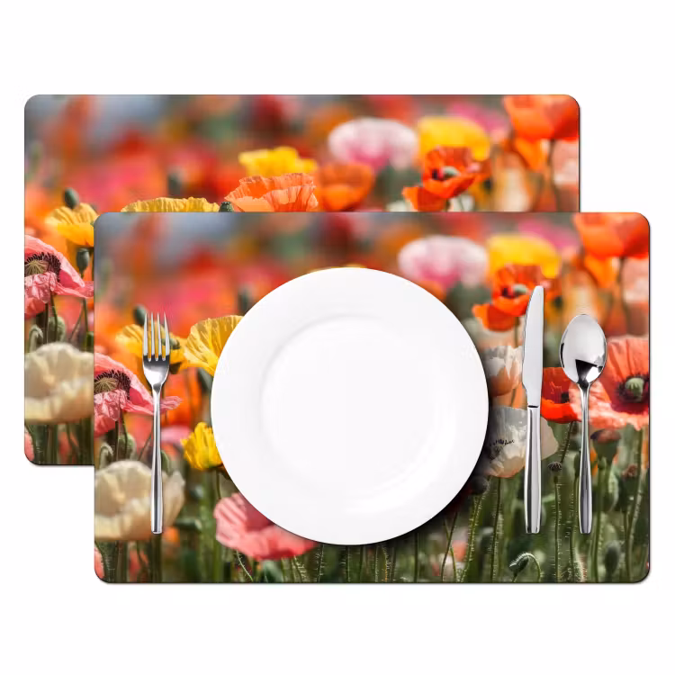 Placemat vinyl - Bloemenveld - Klaprozen - Kleurrijk — 2