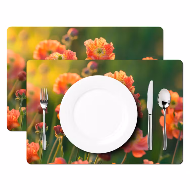 Placemat vinyl - Bloemenveld - Zonnestralen - Oranje — 2