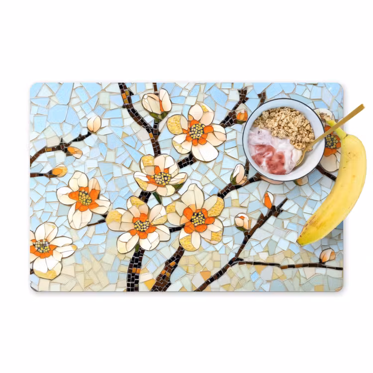 Placemat vinyl - Bloesems - Wit - Mozaïek - Tak — 1
