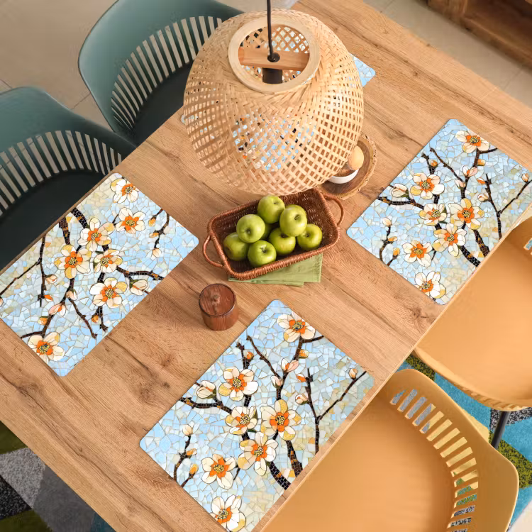 Placemat vinyl - Bloesems - Wit - Mozaïek - Tak — 3
