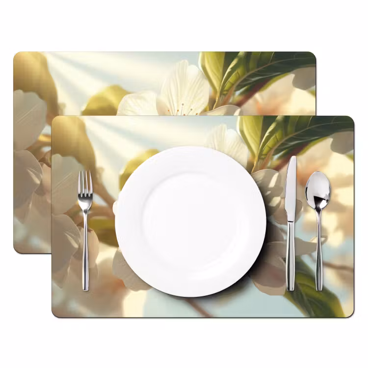 Placemat vinyl - Bloesems - Wit - Zonnestralen - Bloemblaadjes — 2