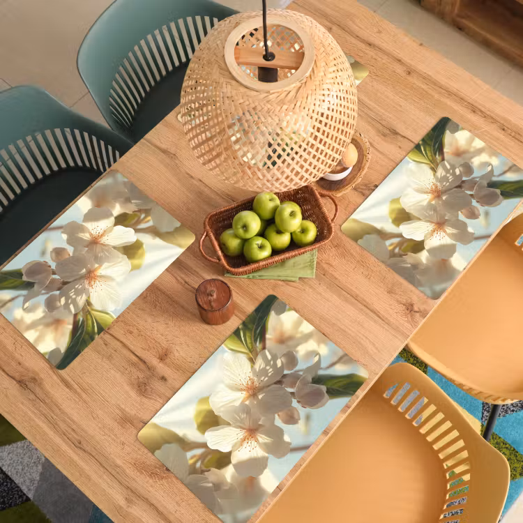Placemat vinyl - Bloesems - Wit - Zonnestralen - Bloemblaadjes — 3
