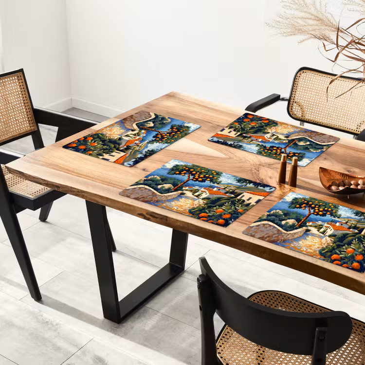 Placemat vinyl - Huizen - Mozaïek - Sinaasappelbomen - Zee — 4