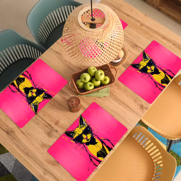 Placemat vinyl - Kat - Art - Zonnebril - Roze — 3