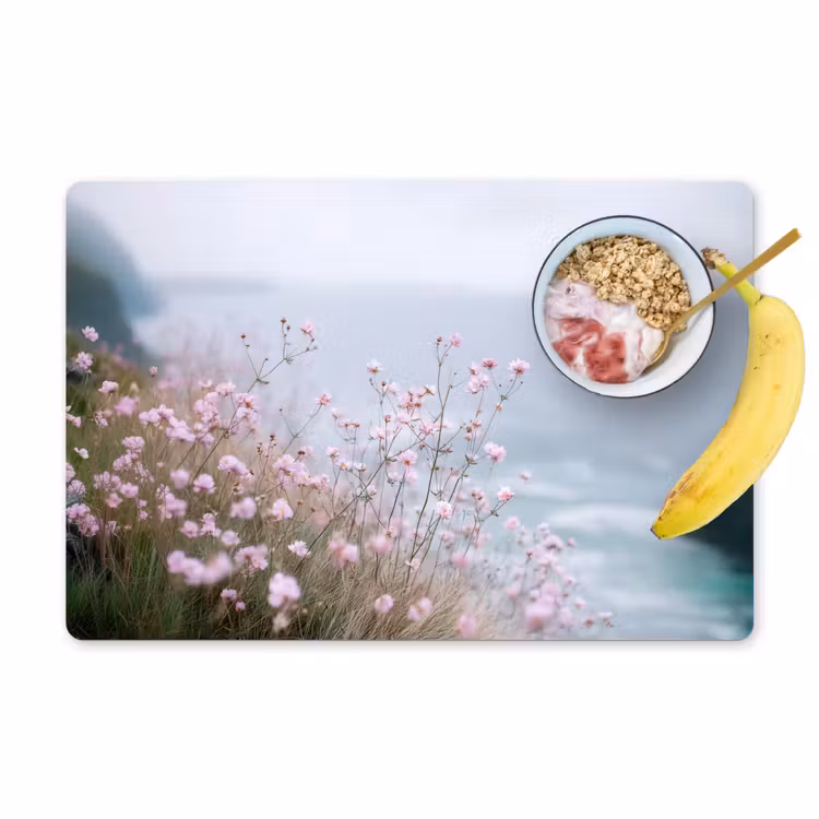 Placemat vinyl - Klif - Bloemen - Zee - Roze — 1