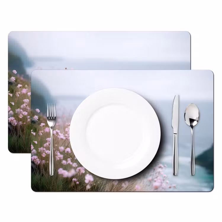 Placemat vinyl - Klif - Bloemen - Zee - Roze — 2