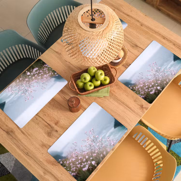 Placemat vinyl - Klif - Bloemen - Zee - Roze — 3
