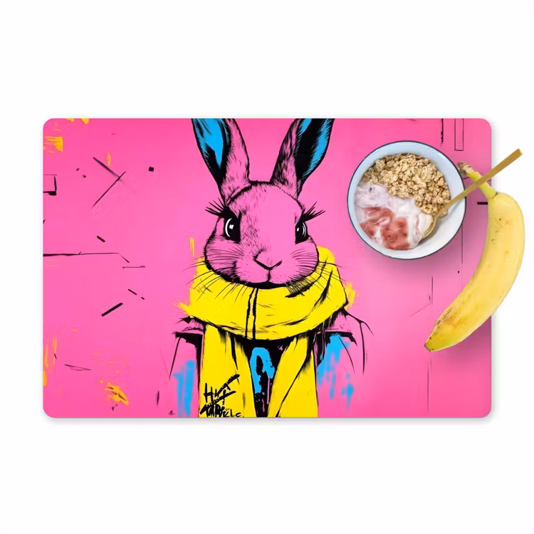 Placemat vinyl - Konijn - Felroze - Sjaal - Abstract — 1